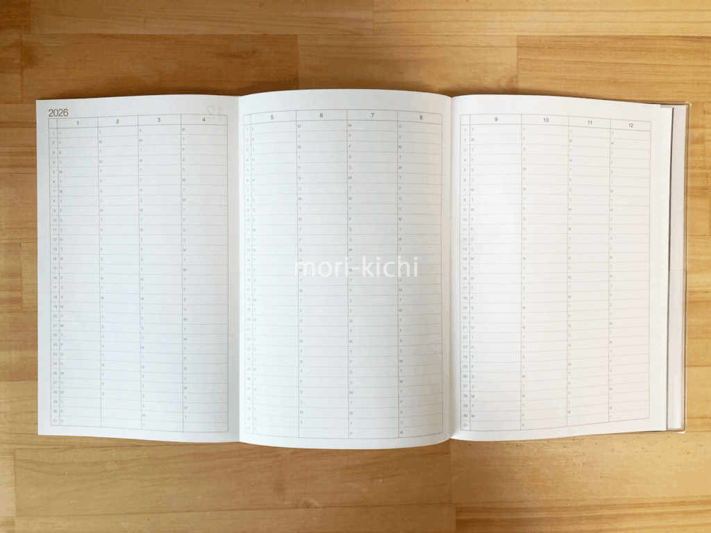 無印手帳 使い方　一覧できる　無印良品　MUJI　一覧できるスケジュール帳　マンスリーページ　年間予定表　活用例
